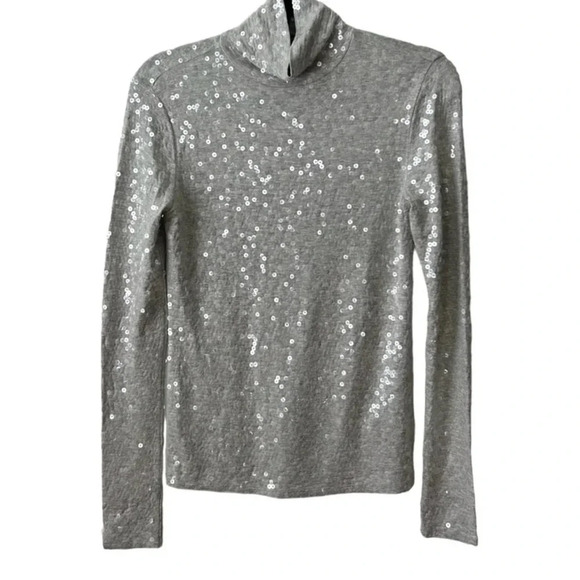 NEW Express Sequin Long Sleeve Turtleneck Top Women’s SZ Small in Medium Gray - Picture 3 of 7